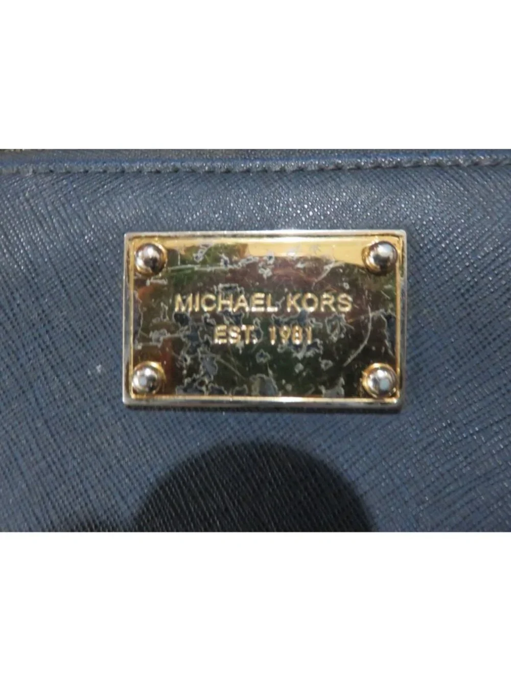 Michael Kors Blue Saffiano Leather Zip around wallet wristlet